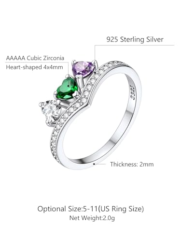 Custom4U Personalized Birthstone Rings for Women 925 Sterling Silver Dainty Stackable Mothers Ring with 1-5 Birthstone Engraved Name Wedding Birthday Jewelry Gifts for Mom Wife Her (Gift Box)4