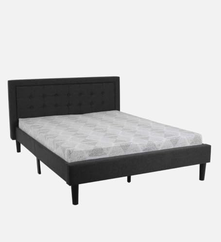 Image of Mintwud Pepperfry Upholstered Queen Size Bed Without Storage for Bedroom Furniture Solid Wood Fabric Bed Wooden Double Bed Cot Palang for Home Living Room and Hotels (Black Finish)