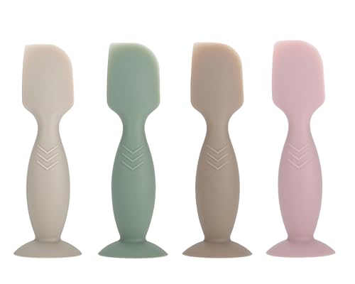 Image of 4 Pack Mini Baby Diaper Cream Spatula Applicator, Soft Silicone Baby Butt Paste Spatula Diaper Cream Brush with Suction Cup Base (beige, green, brown, pink)