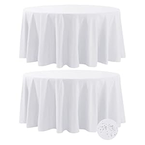 Fokitut 2 Pack Waterproof Round Tablecloth, 120 Inch, Stain Resistant and Wrinkle Polyester Table Cloth, Fabric Table Cover for Kitchen Dining, Wedding, Party, Holiday Dinner-White
