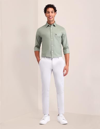 Image of U.S. POLO ASSN. Solid Tailored Fit Shirt for Men - 100% Cotton, Breathable & Comfortable, Full Sleeves Casual Shirt for Men