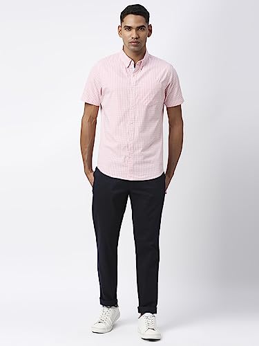 Image of Thomas Scott Men's Checkered Regular Fit 100% Cotton Casual Shirt with Button Down Collar and Half Sleeve