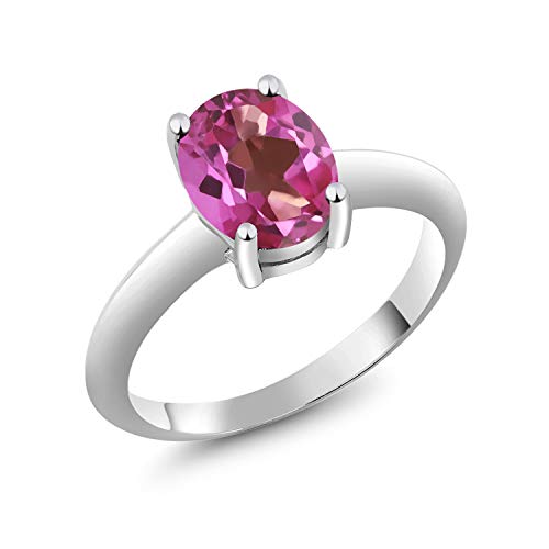 Gem Stone King 925 Sterling Silver Pink Mystic Topaz Women Solitaire Engagement Ring (2.30 Cttw, Oval 9X7MM, Gemstone Birthstone, Available in Size 5, 6, 7, 8, 9)