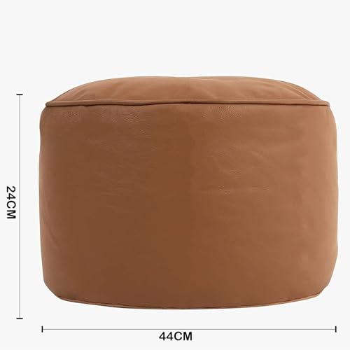 Image of Premium Faux Leather Footstool /Footrest /Pouffe | EPS Beans Filled | Ready to Use | Soft Cushioned Ottoman | Durable Leatherette Finish | Living Room, Bedroom & Office Color- (Tan)
