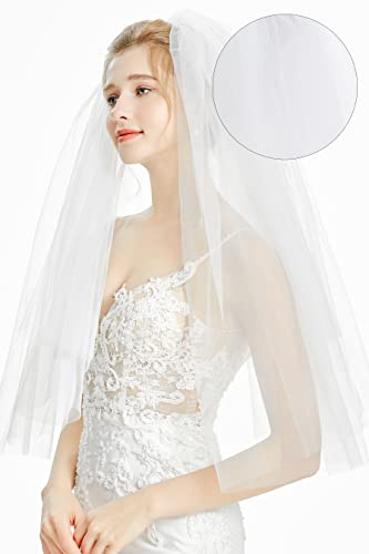 Lkinnt 2 Tier Wedding Bridal Veil Features A Wavy Short Cut Edge Fingertip With Comb For Bridal 33.5"/25.6"*59"Lkjc02 #TOP4