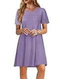 Picture of Imily Bela Womens Summer Casual T Shirt Dress Short Sleeve Crewneck Pleated Front Loose Beach Flowy Mini Dresses Purple