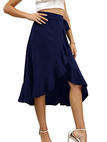 LYANER Women's Boho Floral Print Wrap Front Self Tie Knots Ruffle Hem Split Midi Skirt4