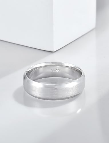 STARCHENIE 6mm Wedding Band Ring for Men Solid 925 Sterling Silver Comfort Fit Brushed Matte Finish Beveled Edge (Size 8-12) - Silver, Gold, Black2