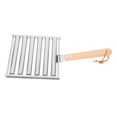 FUNOMOCYA Sausage Roller Stainless Steel BBQ Rack Hot Dog Grilling Holder with Wooden Handle for Even Heating Quick Cleaning for Outdoor Cooking and Family Events