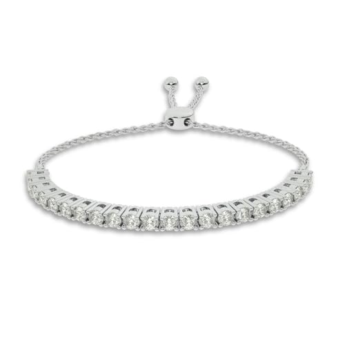 Lab Grown Diamond Bracelets for Women | 1/4-1 Carat White Gold Plated Sterling Silver Adjustable Bolo Diamond Bracelet