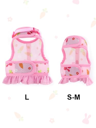 Image of Pink Rabbit Leash and Harness Set,Proof Walking Escape Cute Floral Mesh Vest Breathable Rabbit Costumes for Bunny, Hiking, Training for Ferret Kitten Puppy Small Animals Pink S