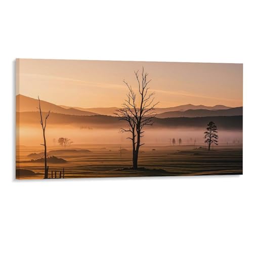 Décoration murale lever de soleil brumeux encadrée pour illuminer un salon