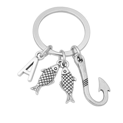 Porte-Clés Pêche – Porte-Cléf Pêche et Charme de Sac pour Femmes avec Hameçon, Charmes Poisson et Lettre Initiale, Cadeaux de Porte-Clé Cool pour Amatrices de Pêche