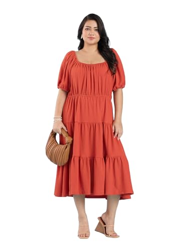 Image of Big Hello - THE Plus Size Women's Midi Knitted Polyester Plus Size Stretch Dress - Red