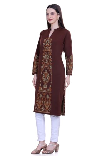 Image of Rosary Women's Winter Woolen Kurti Jacquard Straight Fit Ethnic Wear with 2 Side Pockets