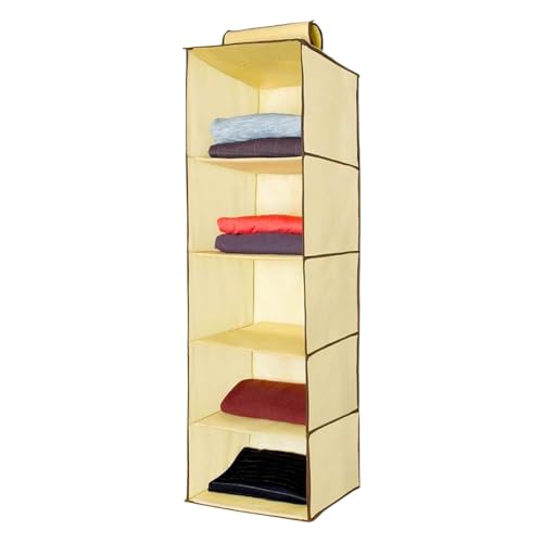 QILZO Organizador Armario Ropa 30x30x100cm, Organizador de Ropa de Tela 5 Estantes, Estantería Colgante Fijación Fácil, Almacenaje Armario Plegable, Organizador Camisetas, Pantalones, Bolsos, Zapatos