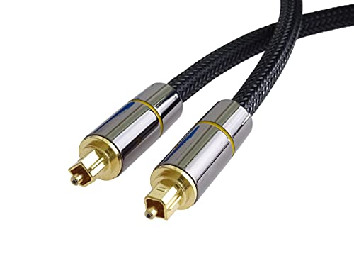 PremiumCord Optical Audio Cable Toslink 2 m Outer Diameter 7 mm Toslink Plug on Plug Digital Cable for HiFi Stereo Sound Cable TV HQ Audio Metal Design + Nylon Colour: Black Gold