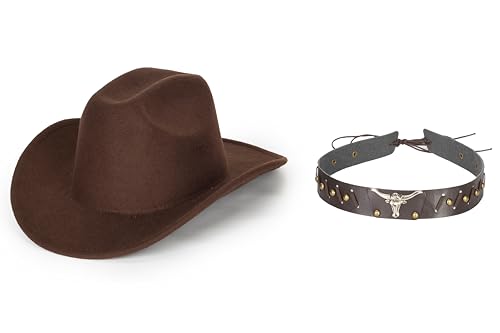 Image of Women-Classic-Western-Cowboy-Shapeable-Hat - Men-Roll-Up-Wide-Brim-Felt-Fedora-Hats-Cowgirl-Hat with Belt Buckle(M-L)
