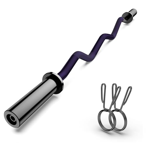 Image of Olympic EZ Curl Barbell Bar 47 inch, 2-Inch Curl Bars for Weight Lifting,Hip Thrusts,Squat,Biceps-Home Gym Chrome Curling Bar for 2 Inch Weight Plates -2 Spring Collars(500lb Weight Capacity)