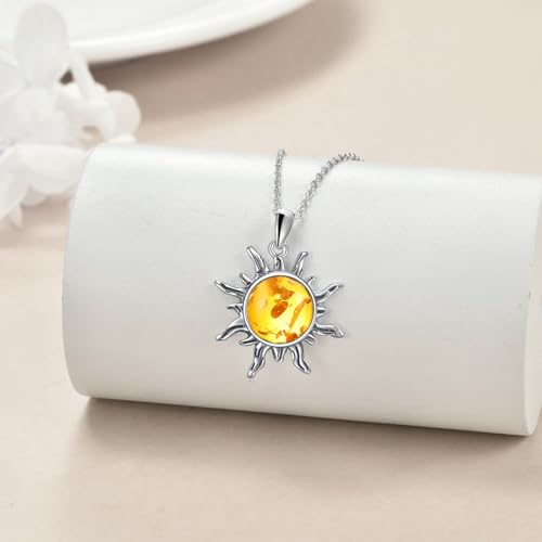 TIGER RIDER Larimar/Amber/Labradorite/Turquoise/Black Onyx/White Opal Sun Necklace for Women Sterling Silver Sun Necklace Jewelry Gift for Women2