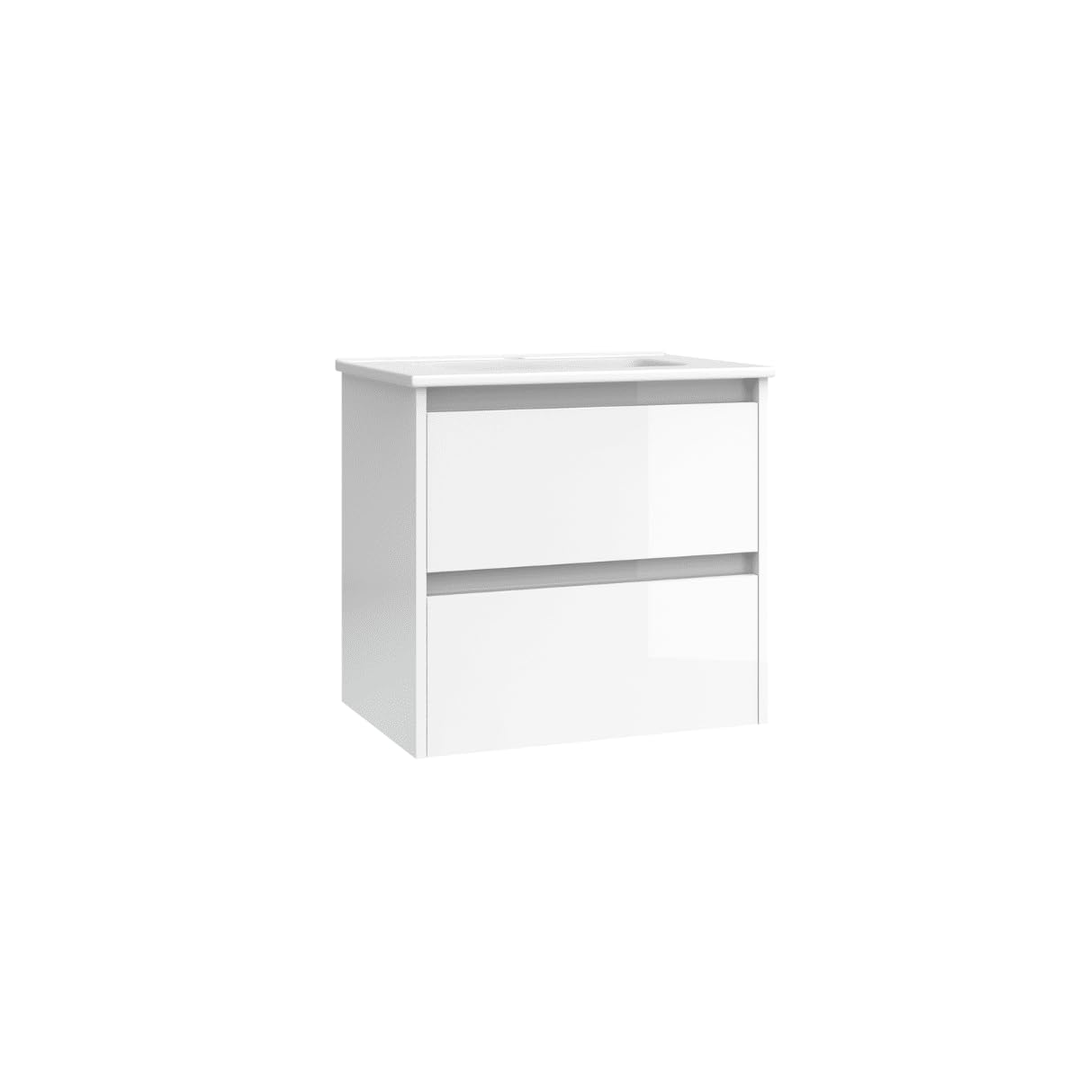 Mueble de Baño Suspendido Fondo Reducido con Lavabo Cerámico| Mueble Volado 2 Cajones | 50 cm Blanco Brillo