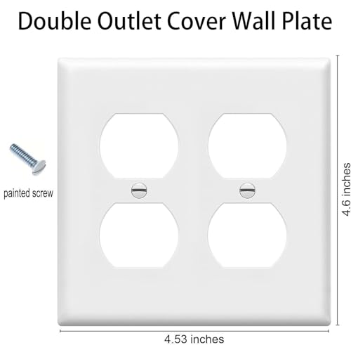 Image of ZEFTV Duplex Outlet Cover Wall Plates 2-Gang Switch Outlet Electrical Cover Plate Unbreakable Thermoplastic Faceplate for Light Receptacle Outlet Switch, White (4 Pack)
