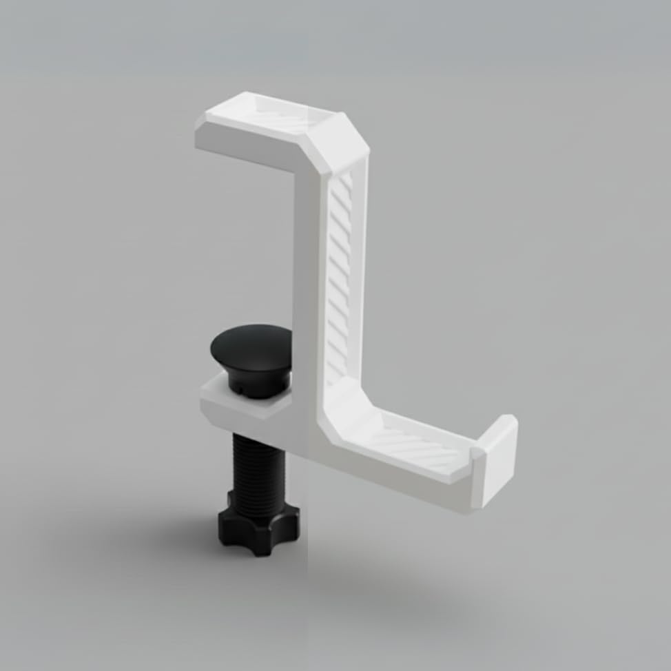 Image of Aesthetic Headphone Hook | Desk-Mounted Headphone Hanger | Durable, Space-Saving & Scratch-Free Stand for Gaming, Office, and Home Setup (Multi-Color) (White & Black)