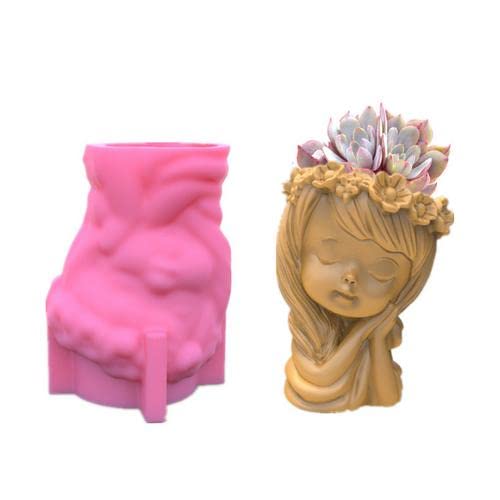 Aishine Succulent Pots Silicone Mold, Sleeping Girl 3D Plant Planter Concrete Mold Casting Molds for DIY Gardening Craft Home Decor - Boo Face Flower Pots, Aishine123