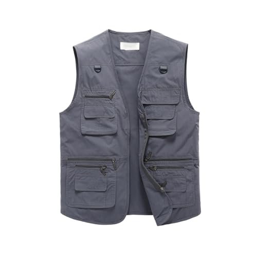 Image of Hbufnha Men's Casual Safari Travel Vest 16 Pockets Outdoor Work Vest Sleeveless Jacket Fishing Hiking Photograph