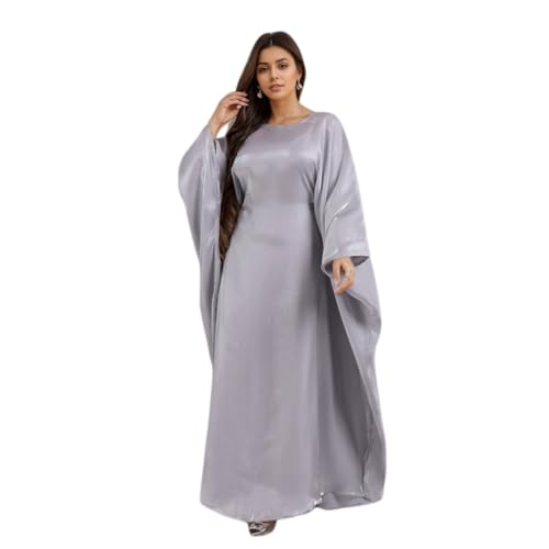 Image of Women Abaya Dress Ramadan Eid Summer Satin Islam Muslim Batwing Sleeve Maxi Dress Kaftan Robe Ramadan Clothes
