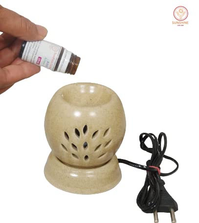 Image of Ceramic Double Zero Aroma Electric Diffuser Burner with 10ml Lavender Aroma Oil for Living Room, Bedroom | Decoration Items - Brown Color