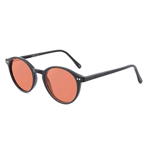 TIJN Polarized Colored Sunglasses for Womens Mens,Retro Small Round Frame,UV400 Protection Tinted Sunnies Vintage(Black+Red)