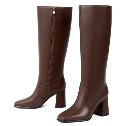 Image of Modatope Knee High Boots Women Square Toe Chunky Heel Fashion Tall Boots | Block Heel Gogo Boots with Side Zipper,Fashion Heeled Fall Winter Boots,Long Dressy Boots for Women