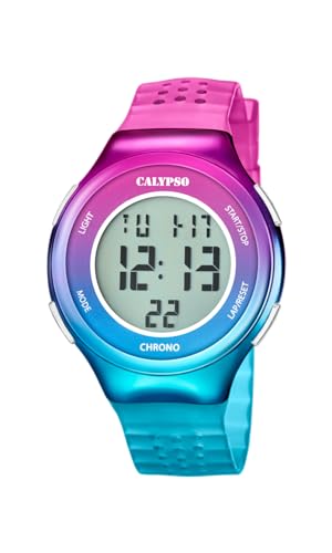 CALYPSO Reloj Digital Hombre y Mujer   Unisex de Caucho Rosa   Cristal de Alta Resistencia Fecha y Calendario, Cronógrafo, Doble Horario, Luz, Alarma, 12 y 24 Horas K5841/1   Color Splash