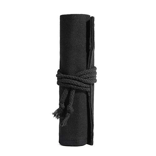 Image of Canvas Roll up Pencil Pen Holder Case, 48 Slots Large Capacity Artist Paint Brushes Organize Pouch (Black)