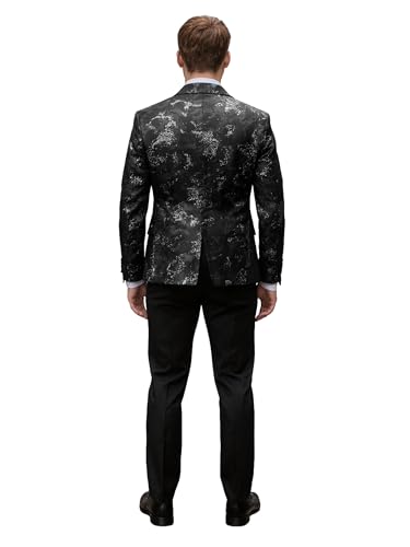 Mens Tuxedo 3 Pieces Slim Fit Suit Blazer Jacquard Peaked Lapel Vest Pants Wedding Prom Business Banquet Performance4