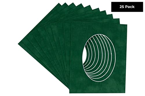 CountryArtHouse Treeline Green Suede Acid Free 8x10 Oval Picture Frame Mat with White Core Bevel Cut for 5x6 Pictures - Fits 8x10 Frame - Pack of 25 Matboards