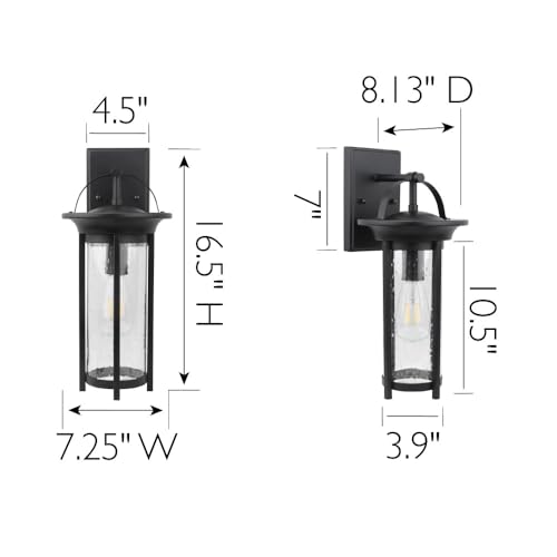Image of Design House 588459 Chapel Ridge 1-Light LED Indoor /Outdoor Dimmable Wall Light with Clear Seedy Glass Shade for Porch Entryway Patio Garage, Black
