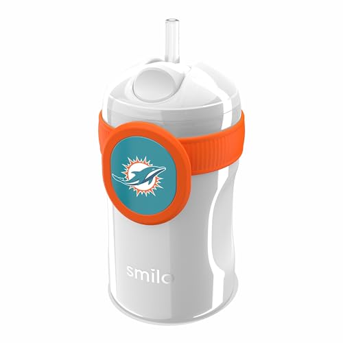 Smilo Straw Cup - Miami Dolphins Officially Licensed NFL Sippy Cup - Baby and Toddler Cup with Weighted Silicone Straw and 8.5 oz Capacity - BPA-Free