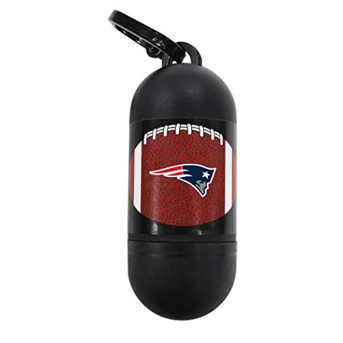 Image of Pets First NFL NEW ENGLAND PATRIOTS PET LICENSED Poop Waste Bag Dispenser and D Ring for Leash with 1200 Premium Garbage Bags