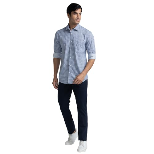 Image of Colorplus Men's Cotton Blend Solid Piece Dyed Pattern Contemporary Fit Flat Front Casual Trouser