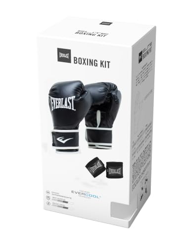 Kit de entrenamiento core Everlast con guantes de boxeo ajustables y vendas largas