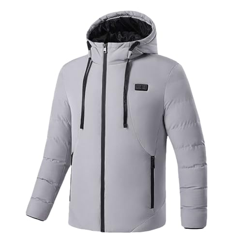 電熱ジャケット メンズ ヒータージャケット 電熱服 9箇所発熱 三段階温度調節 USB給電 ヒーターコート 保温 防寒服 防寒ウェア フード付き ウィンドブレーカー 防風 防水 洗濯可能 冬服 冬作業服 男女兼用 バイク(XL/グレー)