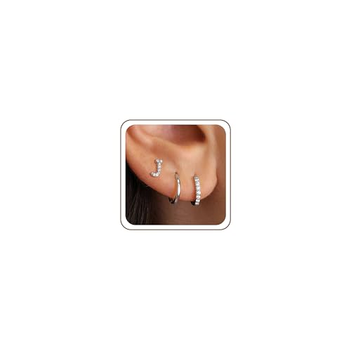 Ritach Cartilage Earrings for Women Gifts - Hoop Earrings Huggie Earrings Set Initial J Cartilage Earrings for Women Earrings Studs Silver Earrings Hypoallergenic Earrings for Women Jewelry