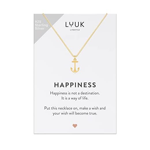 LUUK LIFESTYLE Halskette aus 925er Sterlingsilber, Anker Anhänger, HAPPINESS Spruchkarte, wasserfester & alltagstauglicher Schmuck, maritimes Motiv, Gold