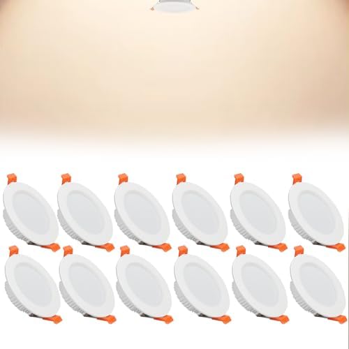 9W LED Recessed Ceiling Spotlights, 4000K Neutral White Ultra Slim Panel Light, Cut Φ90-100mm, AC110-240V Round Downlights for Living Room Office, 12 Pack