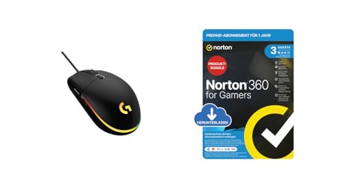 Logitech G203 Gaming-Maus mit anpassbarer LIGHTSYNC RGB-Beleuchtung, Geringes Gewicht - Schwarz + Norton 360 Gamers 2026 für 3 Geräte