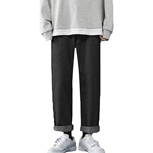 JEsilunmaMY Men's Loose Wide Leg Jeans Mid Waist Slacks Distressed Washed Straight Leg Jeans Casual Baggy Denim Trousers (Dark Grey,Medium)