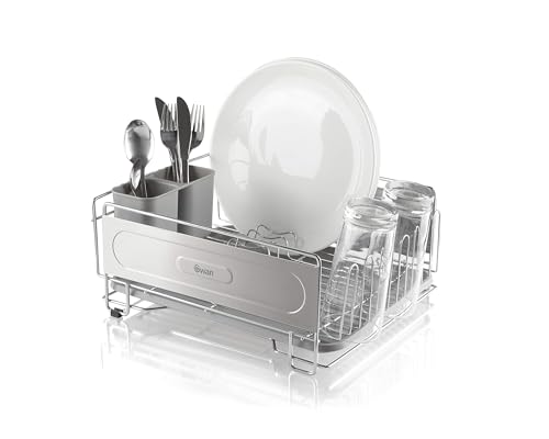 Swan Dish Rack, Rust Resistant Dish Drainer with Anti Slip Feet and Drip Tray, Chrome, SWKA5050N
