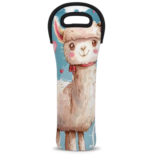 Neoprene Wine Tote Carrier Bag for Wine,Water, Champagne, Beer, Baby Bottles 15.6 x 5.1 Inches, Protective Wine Bag,Alpaca Love